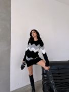 Kadın Uzun Kollu Zigzag Desen Triko Elbise resmi